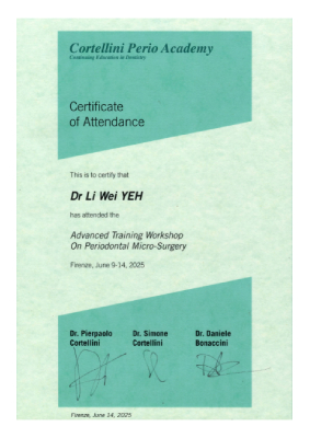義大利Cortellini Perio Academy進階牙周顯微手術訓練證明-葉立維醫師-2025